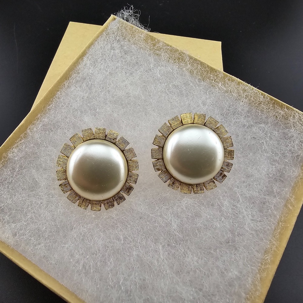 Vintage Cora Clip on earrings Gold-tone Faux Pearl Stud Set